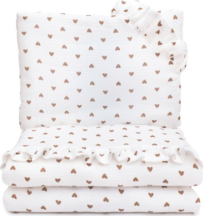 Set shtrati për bebe Muslin Bedding Hearts, 80x100 cm, pambuk muslin, shumëngjyrësh