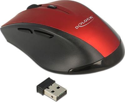 Maus Delock 12493, wireless, USB, i zi dhe i kuq