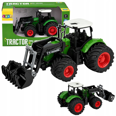 Traktor lodra LEAN Toys me ngarkues ballor, rrota gome, 1:24, i gjelbër
