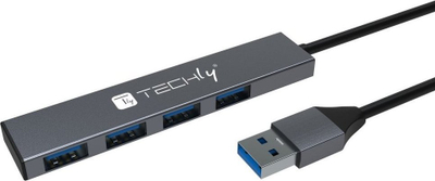 Hub USB Techly IUSB32-HUB4A-4U3SL, 4 porta USB 3.2, 5 Gbps, gri