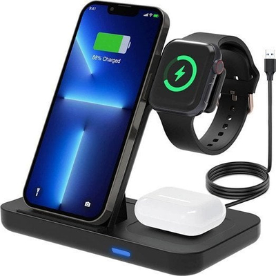 Bazë karikimi wireless 3 në 1, 15W, Qi, e zezë