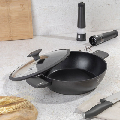 Tigan i sheshtë Berlinger Haus BH-8128, 28cm, kapak xhami, antracit mat