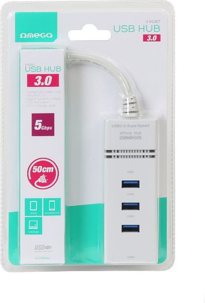 USB HUB Omega 3.0, 4 porte, e bardhë (42463)
