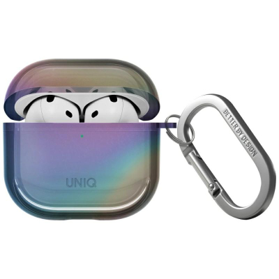 Заштитна маска за слушалки Uniq Iridescia за AirPods 4, TPU, со карабин, во повеќебојна боја Midnight Quartz