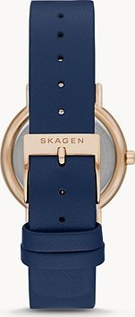 Orë dore Skagen Signatur Lille SKW2838, rrip lëkure, mban ujë deri 30m, blu