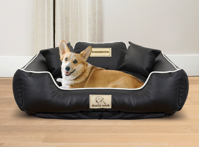 Shtrat për qen Kingdog Playpen, 100x75 cm, lëkurë eco, i zi