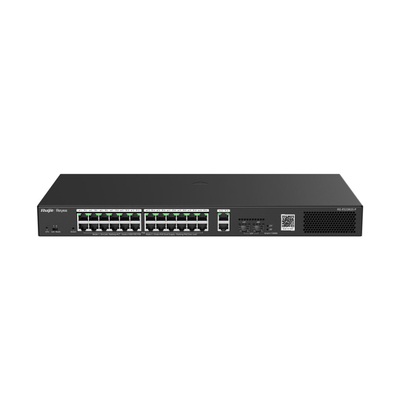 Switch rrjeti Ruijie 28 porta Gigabit PoE, 24x RJ45 PoE, menaxhim inteligjent cloud, i zi