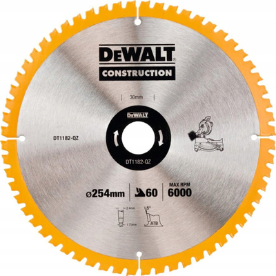 Сечило за пила Dewalt DT1182, 254mm, 60 заби, за дрво