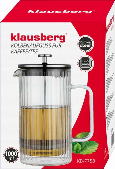 French press Klausberg KB-7758, 1L, qelq, transparent