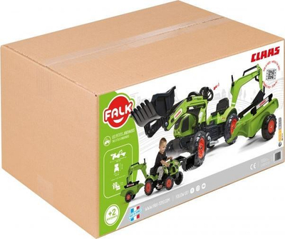 Traktor me pedale Falk Claas Celtis, me lopatë dhe rimorkio, jeshil