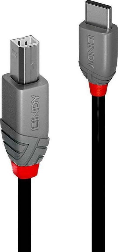 Kabllo USB Lindy USB C në USB B, 2 m, USB 2.0, e zezë