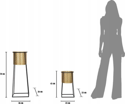Set me dy mbajtëse vazo lulesh, metal i praruar, 26cm Ø 70cm edhe 23cm Ø 45cm, e artë edhe e zezë