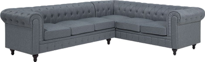 Divan këndor Beliani Left Hand Chesterfield, material tekstili, stil klasik, gri