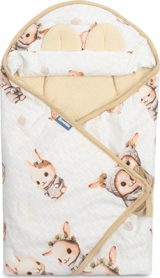 Batanije muslini për ulëse veture CAR SEAT, 90x90 cm, me lepurusha, bezhë