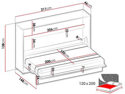Krevat muri horizontal CONCEPT JUNIOR CJ-03 120x200, kaftë, zezë