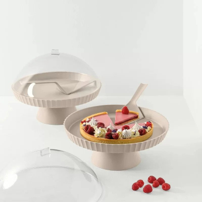 Поставка за торта Excelsa Cake Stand, полипропилен, со капак, мат сива