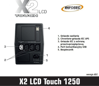 UPS Infosec X2 LCD Touch 1250 IEC, 1250VA 600W, line interactive, i zi