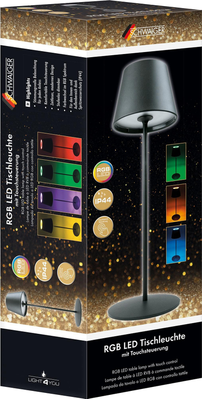 Lampë tavoline Schwaiger LED, 200 lm, RGB, 38 cm, e zezë