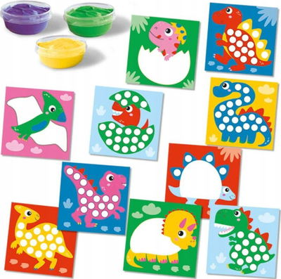 Set kreativ SES Creative My First Fingerprint Paint Dinos, 10 karta, 3 ngjyra, shumëngjyrësh