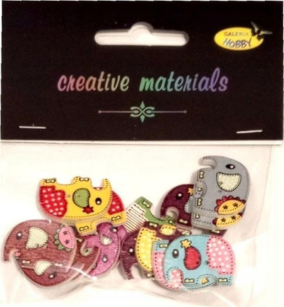 Butona zbukurimi Craft with Fun Elephant, 25x18mm, 15 copë, shumëngjyrësh