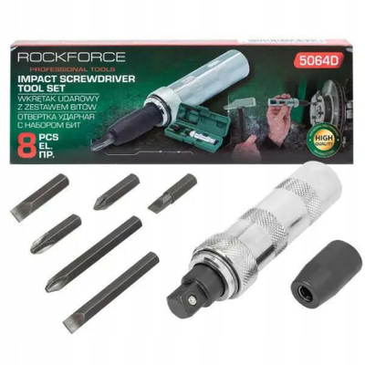 Set kaçavide goditëse Rockforce 5064D, 1/2", 8 copë, metalik