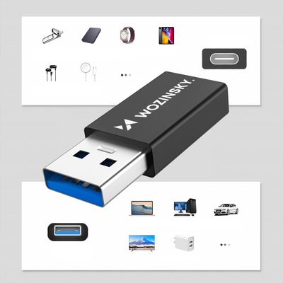 Adapter USB Wozinsky WAAC-01, USB-A në USB-C, 10 Gbps, i zi