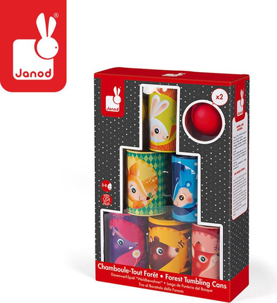 Lojë me kanaçe Janod J03206 Forest Tumbling Cans, metal, 3-8 vjeç, shumëngjyrëshe