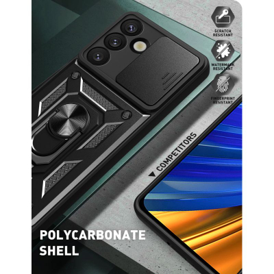 Заштитна футрола Hurtel Hybrid Armor Camshield за Samsung Galaxy S25 Edge, со држач, со капак за камера, црна