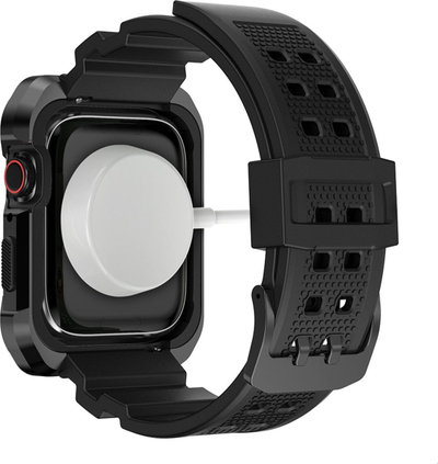 Këllëf me rrip Kingxbar CYF134 për Apple Watch 44mm, çelik edhe TPU, i zi