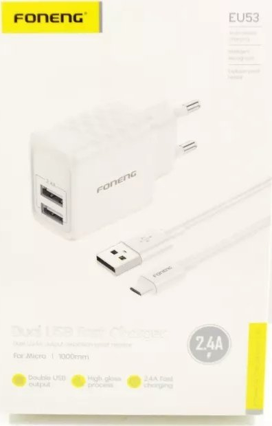 Karikues Foneng EU53, 2xUSB-A, 2.4A, i bardhë
