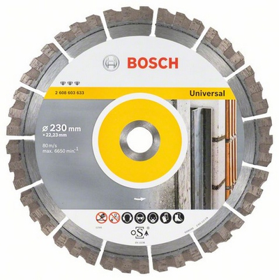 Disk prerës me diamant Bosch Best for Universal 230 x 22mm, për beton dhe tulla, gri
