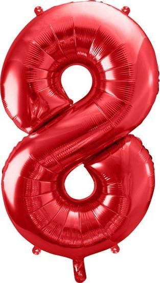 Balon me folie numër 8, 86 cm, për ajër edhe helium, e kuqe metalike