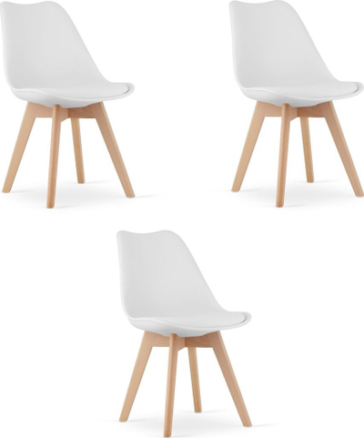 Set karrigesh MARK, 3 copë, plastike me jastëk eko lëkurë, të bardha