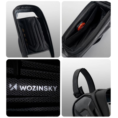 Çantë biçiklete Wozinsky Frame Bag, 1.7L, me ekran transparent, e zezë
