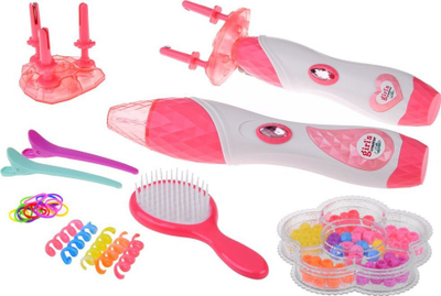 Set lodër për gërshetim flokësh Girl's Creator, 2 në 1, me rruaza shumëngjyrëshe, rozë