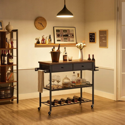 Kitchen island Oskar kki003b01, 119x45x91 cm, stil rustik, i zi me kafe
