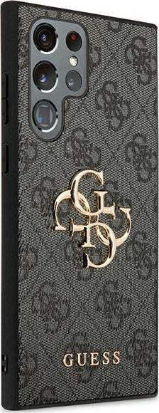 Mbrojtëse telefoni Guess Golden Logo për Samsung Galaxy S22 Ultra, hardcase, gri