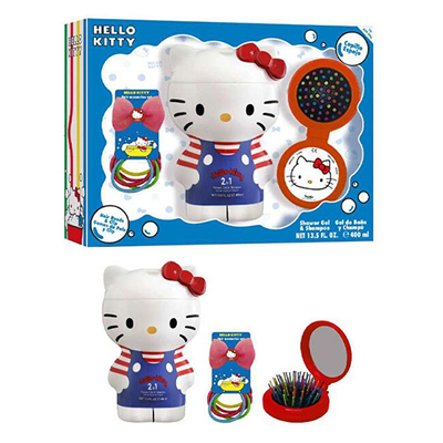 Set për fëmijë EP Line Hello Kitty, shampo dhe xhel dushi 2 në 1 400 ml + aksesorë për flokë