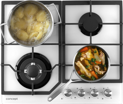 Pianurë me gaz Concept Solution PDV7460WH, 4 vatra, djegës WOK, e bardhë