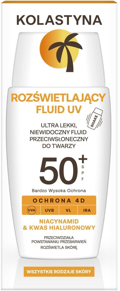 Krem dielli për fytyrë Kolastyna Sun Face Fluid SPF50+, mbrojtje 4D, i bardhë