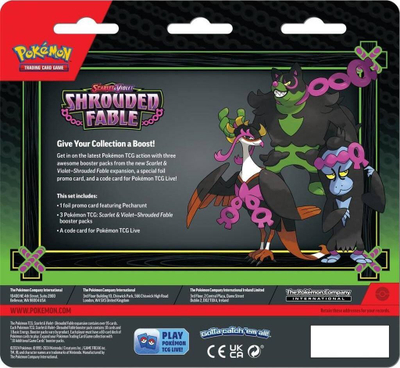 Pako letra loje Pokémon TCG Scarlet &amp; Violet Shrouded Fable, 3 booster packs, 10 letra për booster, shumëngjyrëshe