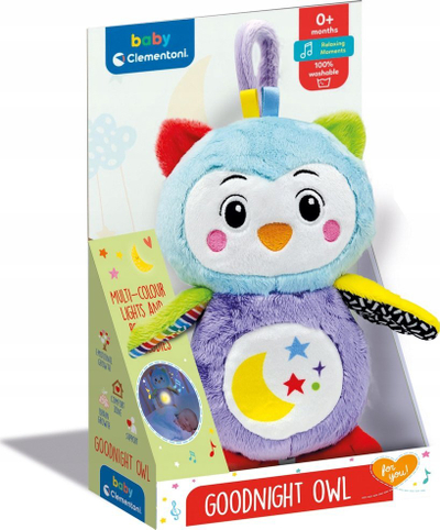 Lodër pelushi Baby Clementoni Goodnight Owl, me drita e melodi, shumëngjyrëshe