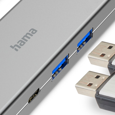 Konvertues Hama Multiport 4në1, 2x USB 3.2, HDMI & USB-C, i hirtë