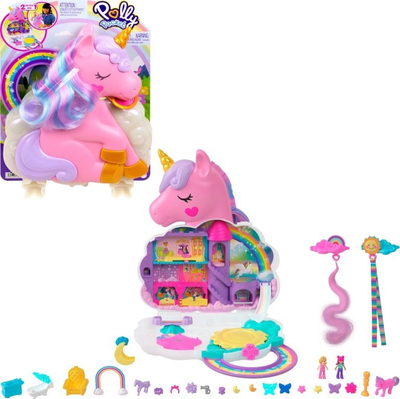 Set lodrash Polly Pocket Rainbow Unicorn Compact, 2 në 1, 2 kukulla, shumëngjyrësh