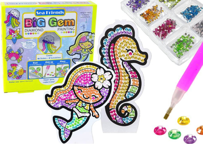 Set kreativ me diamantë Leantoys Sea Animals, pikturim me gurë, për kalamaj, shumëngjyrësh