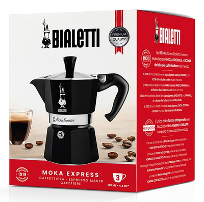 Xhezve moka Bialetti Moka, 3 filxhanë 130ml, alumini, e zezë