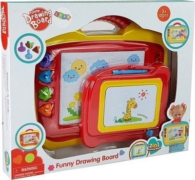 Табла за цртање LeanToys Funny Drawing Board 2 во 1, магнетна, сет со печати, црвена и жолта