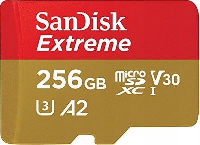 Мемориска картичка СанДиск Екстрим микроСДХЦ, 256GB, UHS I A2 V30, црвено-златна