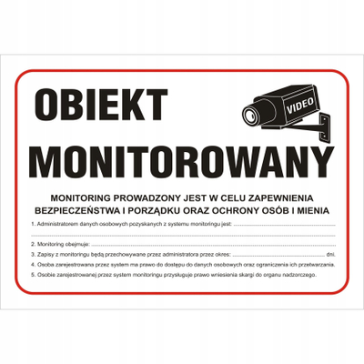 Tabelë paralajmëruese CCTV Delta TBI-28R, objekt i monitoruar, format A4, kuqe e bardhë