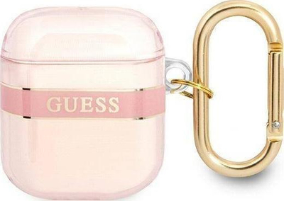 Mbulesë mbrojtëse Guess Strap Collection për AirPods, me rrip dekorativ, rozë